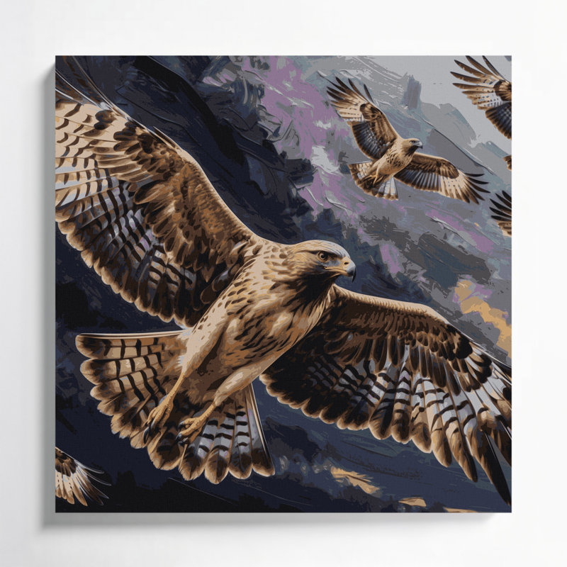 «Birds Common Buzzard», art mural sur toile mauve, H 12 po x l 12 po