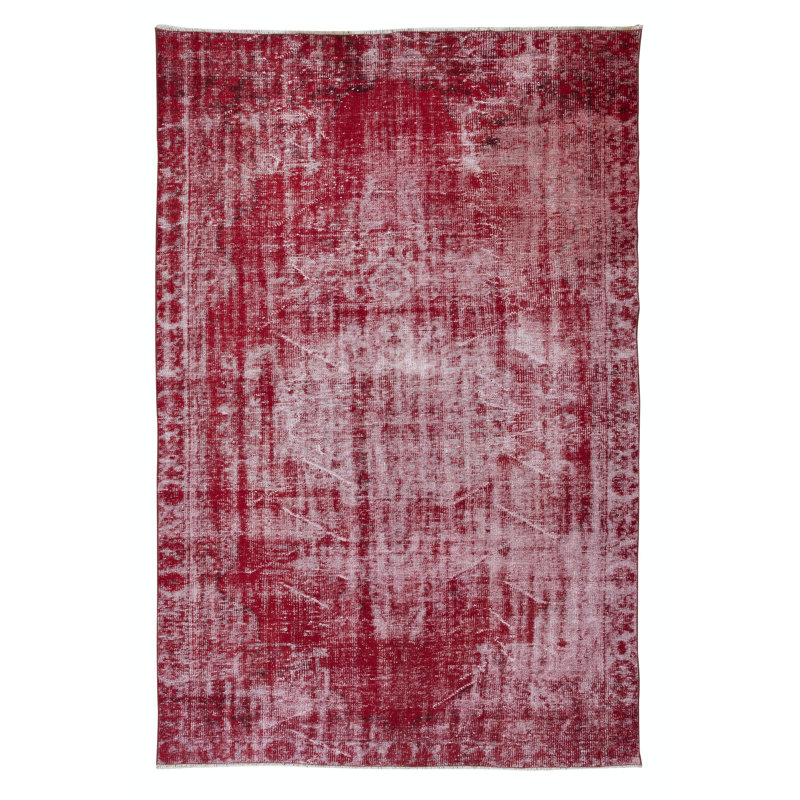 Tapis délavé à la main 6 pi x 9 pi, style turc rouge Shabby Elegance