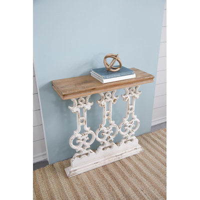 Classic Vintage White Wash Console Table - 32x12x32" - Natural Wood/White