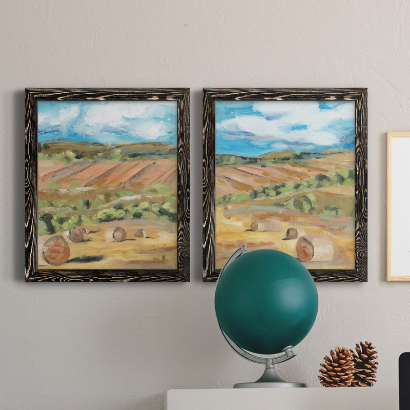 Hay Bales I - ensemble de 2 peintures sur toile encadrées, Toile avec cadre noir, H 20 po x l 34 po x P 1,5 po