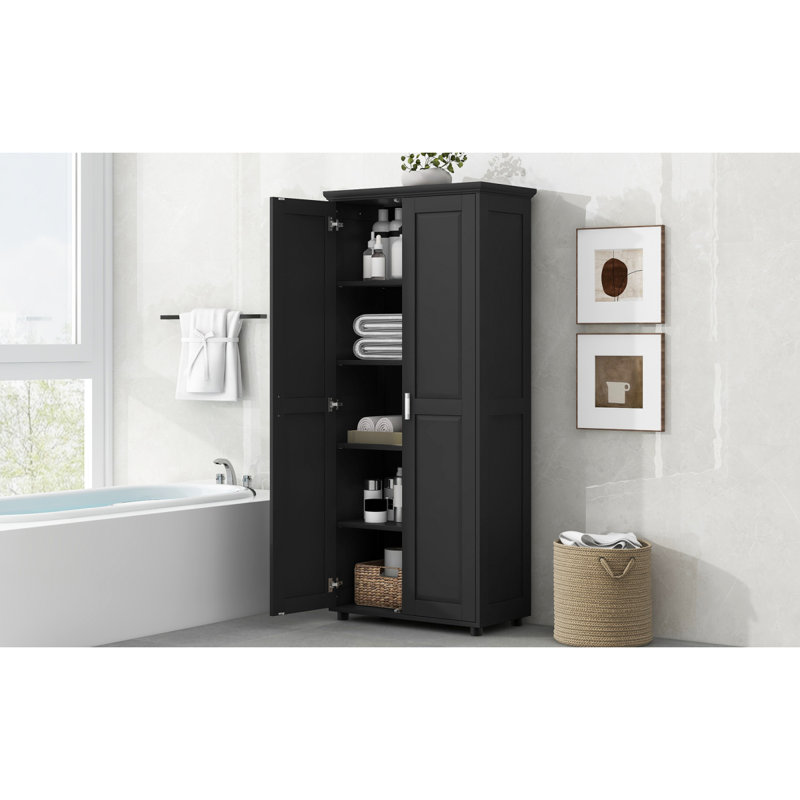 Storage Cabinet With Two Doors For Bathroom, Office, Adjustable Shelf, MDF Board,, Black