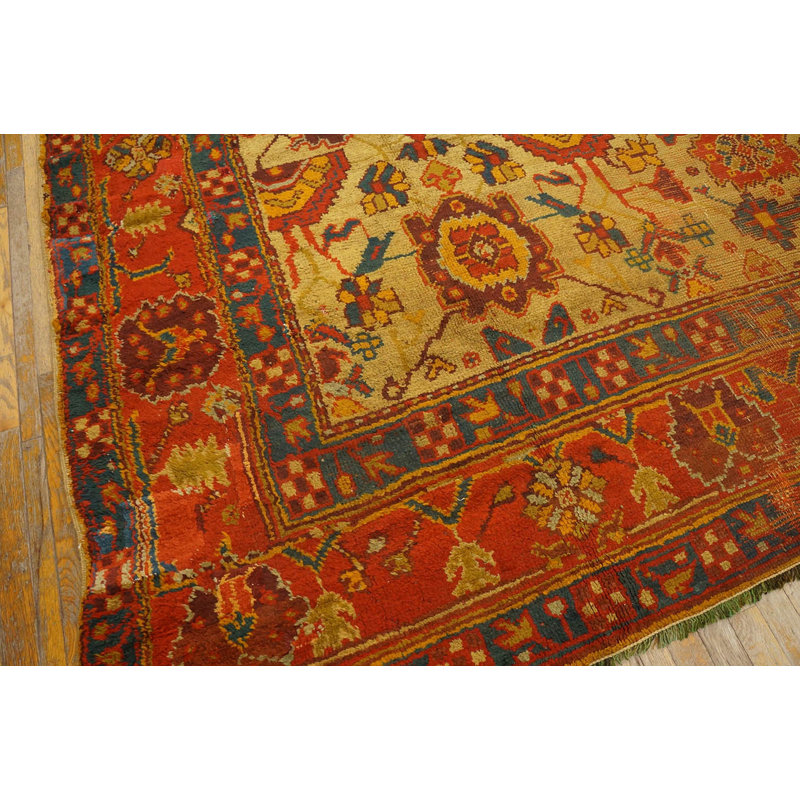 Late 19th Century Decorative Yellow Antique Turkish Oushak Room Size Rug