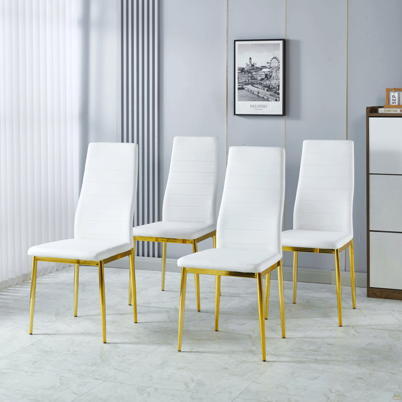 Ensemble de 4 chaises, pieds de couleur dorée, siège blanc, Blanc
