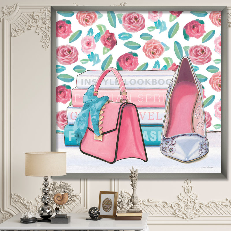 Cadre photo « rose mode high talons i », reproduction sur toile, H 30 po x l 30 po x P 1 po, Cadre argenté
