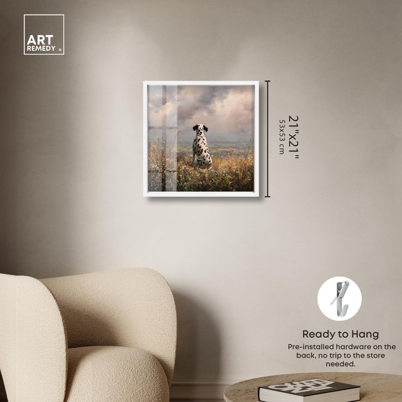 Décoration murale pour animal de compagnie «Meadow Watcher I» par Art Remedy, cadre blanc, 21 x 21, H 21 po x l 21 po
