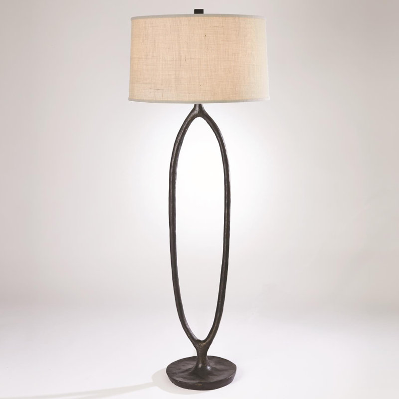 Ellipse Bronze Base Floor Lamp with White Burlap Shade