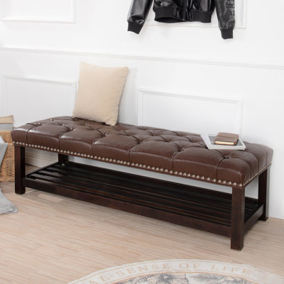 Banc de siège de chambre à coucher, largeur 60 po, revêtement, brun foncé avec cadre, pour et salon