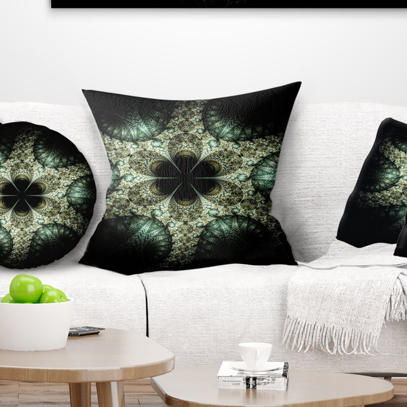  Coussin abstrait fleur fractale, 16 po x 1 po, Coussin décoratif