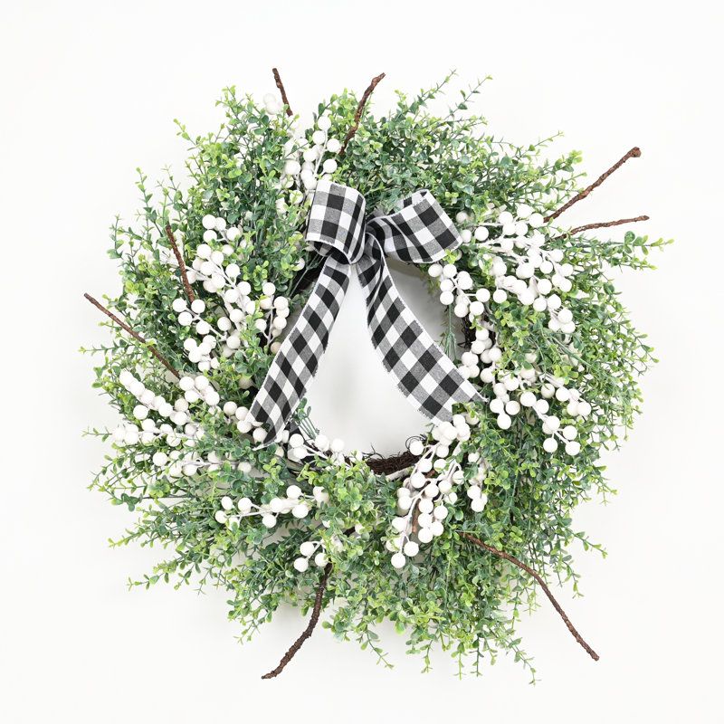 Couronne de Noël 24 po Eucalyptus and Berry Welcome, Vert/blanc