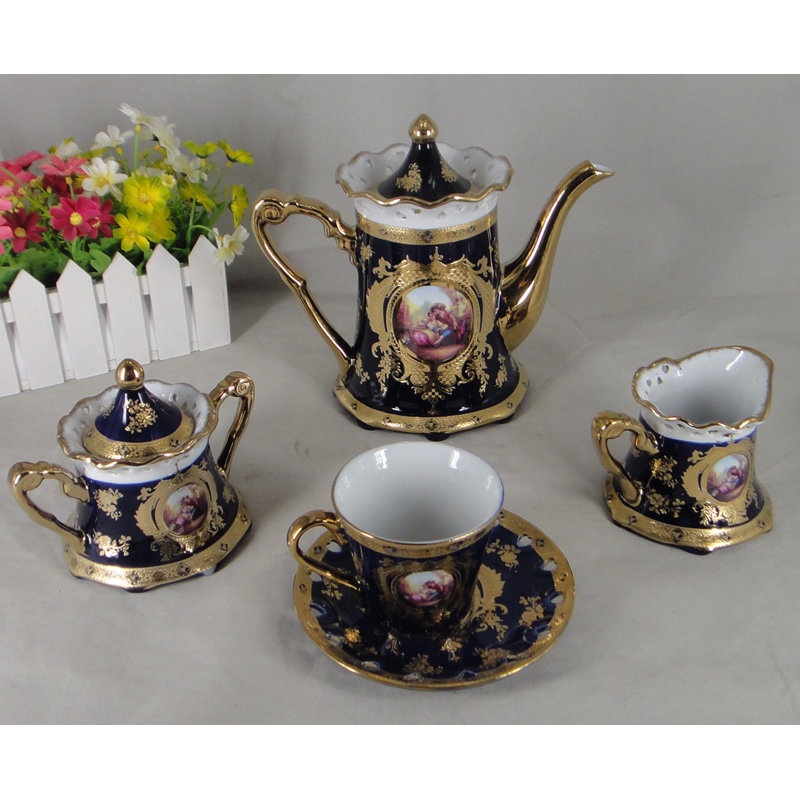 Astoria Grand Liberty Street 40oz. Abstract Teapot Set For 6, Cobalt Blue