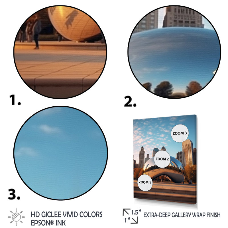 Iconic Chicago Skyline I sur impression sur toile, Cadre flottant doré, H 44 po x l 34 po x P 1,5 po