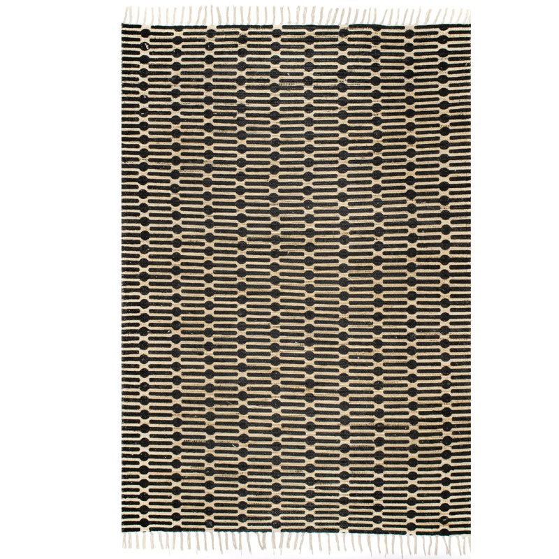 Tapis de zone noire noué la à la main Cambridgeshire, Rectangle 7 pi 6 po x 9 pi 6 po