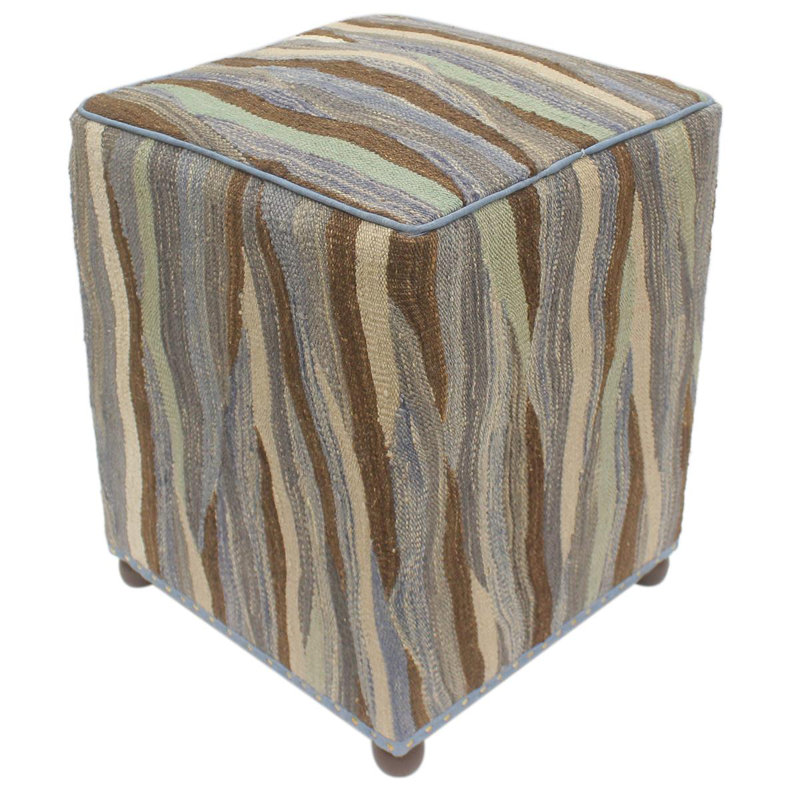 Repose-pieds standard carré de 15 po de largeur Aprea, Brun / bleu / beige / laine grise