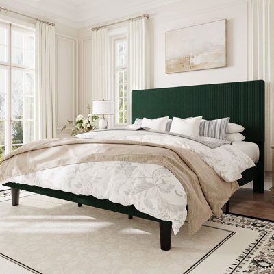 Modern Corduroy Platform Bed With Adjustable Headboard,Maximize Space With Under-Bed Storage,No Box Spring Required