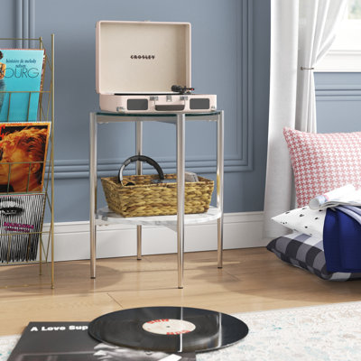 Keir Round Glass Top End Table with Storage