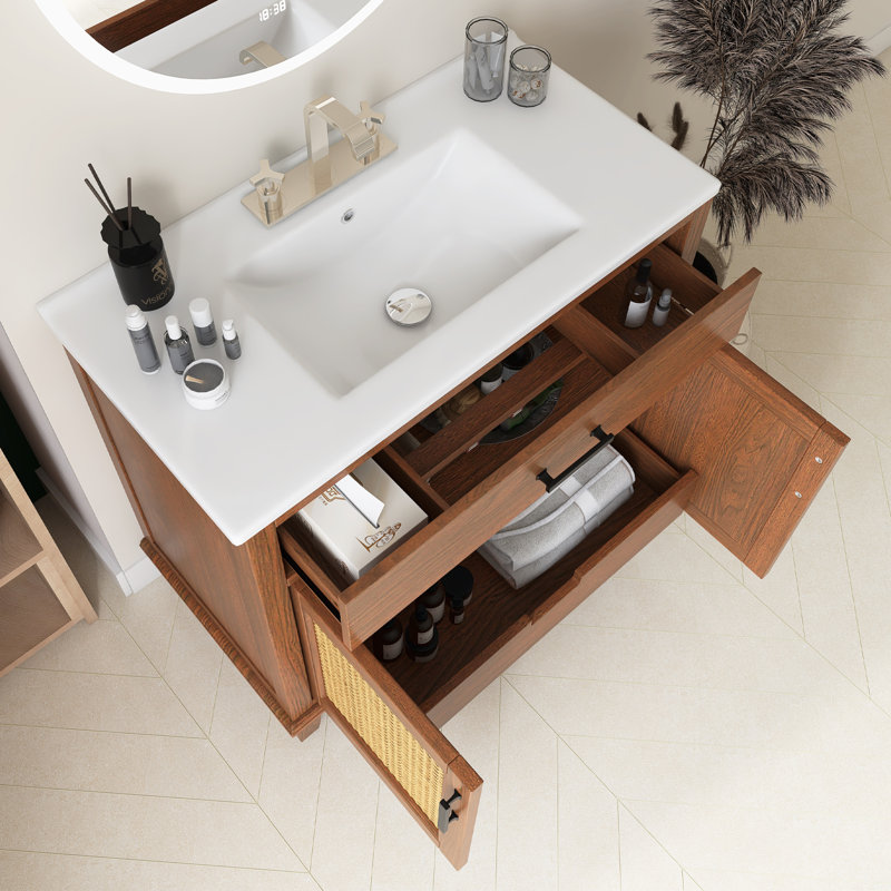 Meuble-lavabo 36 po avec lavabo en céramique, Brun