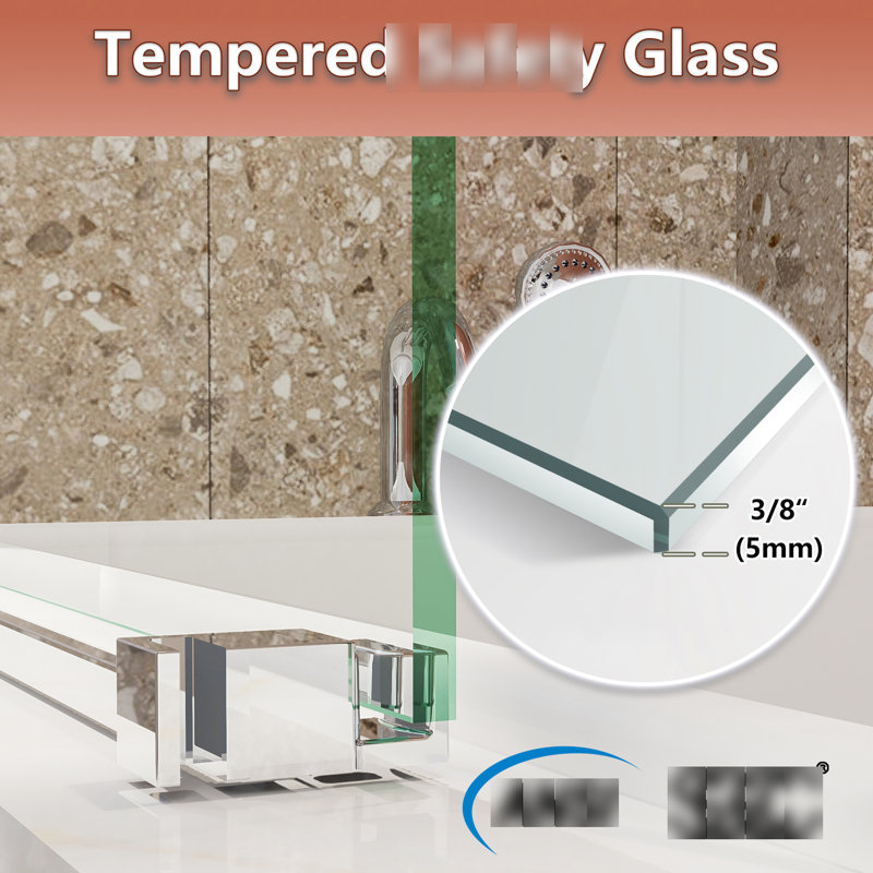 5/16 In.  8mm  Clear Heavy - Duty Tempered Glass For 56 60 W X 58 H Semi Sliding Bathtub Door, Rust , Wall Profile Adaptability, Smooth Door With Glass, Rustproof Fully Adjustable Dimensions, Easy
