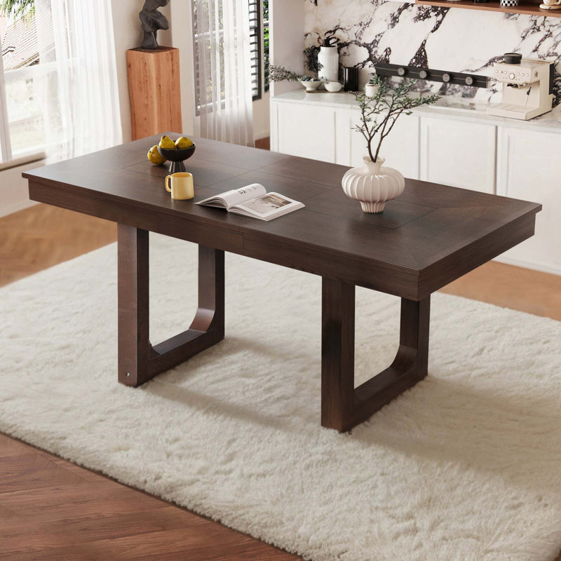 Table de salle à manger extensible Farmhouse avec rallonge amovible pour 4 à 8 personnes, Noyer