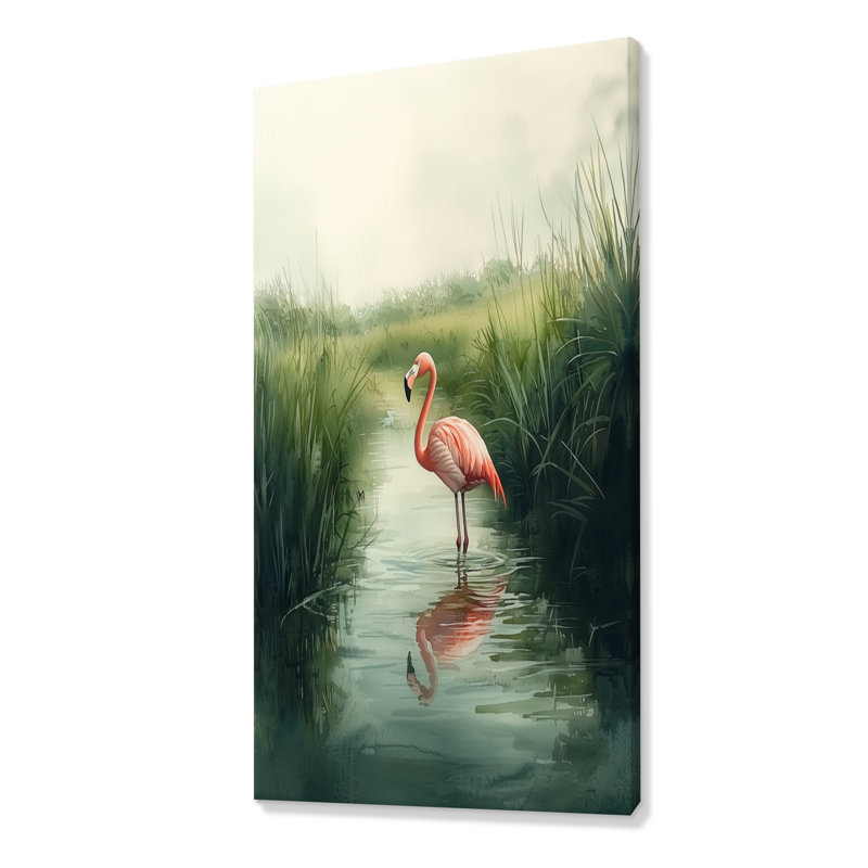 Clenney flamant rose dans le marais V - flamant rose, art mural, H 60 po x l 28 po, Toile tendue, Ne s’applique pas