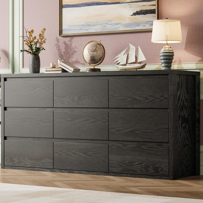 Commode 9 tiroirs, commode en bois moderne avec conception sans poignée, grande armoire de rangement pour la chambre à coucher, le salon et le vestibule