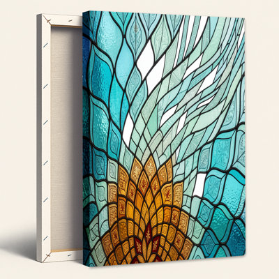 Blue And Gold Stained Glass Pattern Canvas Wall Art