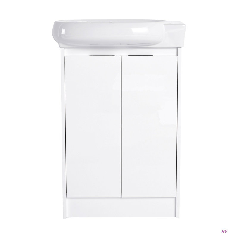 Meuble-lavabo autoportant de 23 po avec lavabo et portes à fermeture douce, Blanc lustré