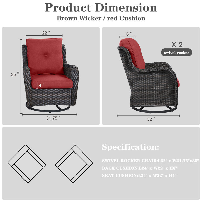 Fauteuils d'appoint en rotin avec coussins Bonia, Brun, Rouge