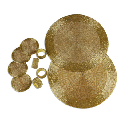 Gold Solid Colour Round Placemat And Napkin Set