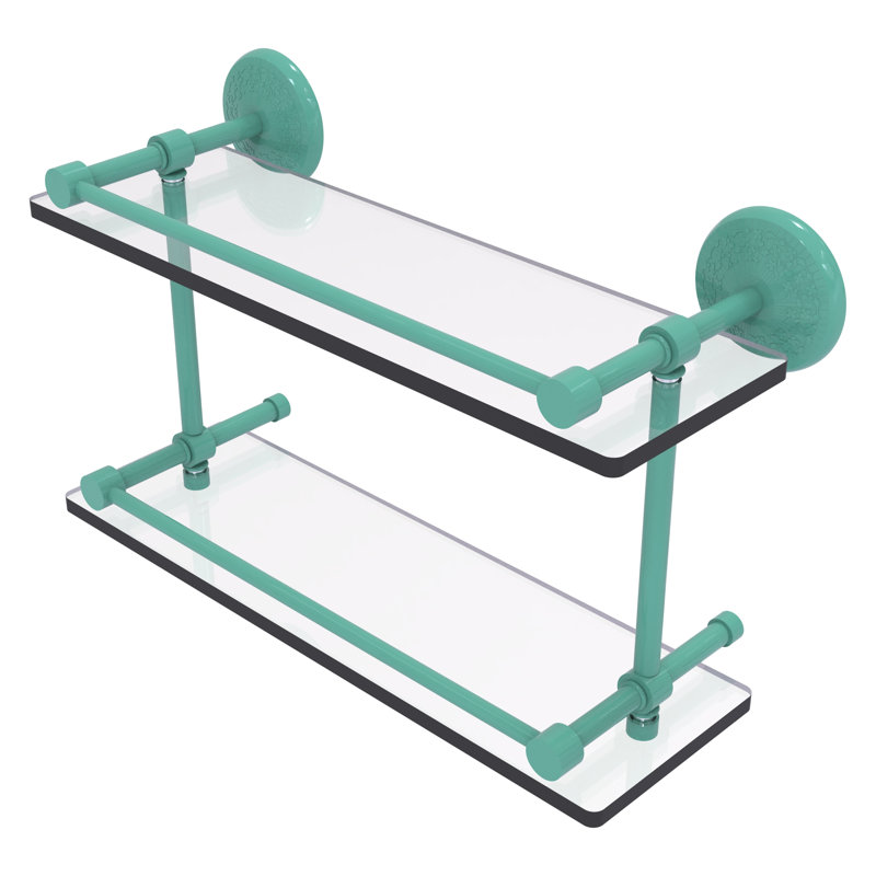 Tablette double en verre Yae Carlo avec galerie MC, H 8 po x l 16 po x P 5 po, Vert écume de mer
