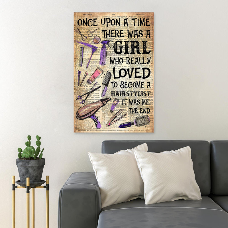 Outils de coiffeur sur fond de fond - Il était une fois - 1 pièce, reproduction d'art graphique sur toile tendue