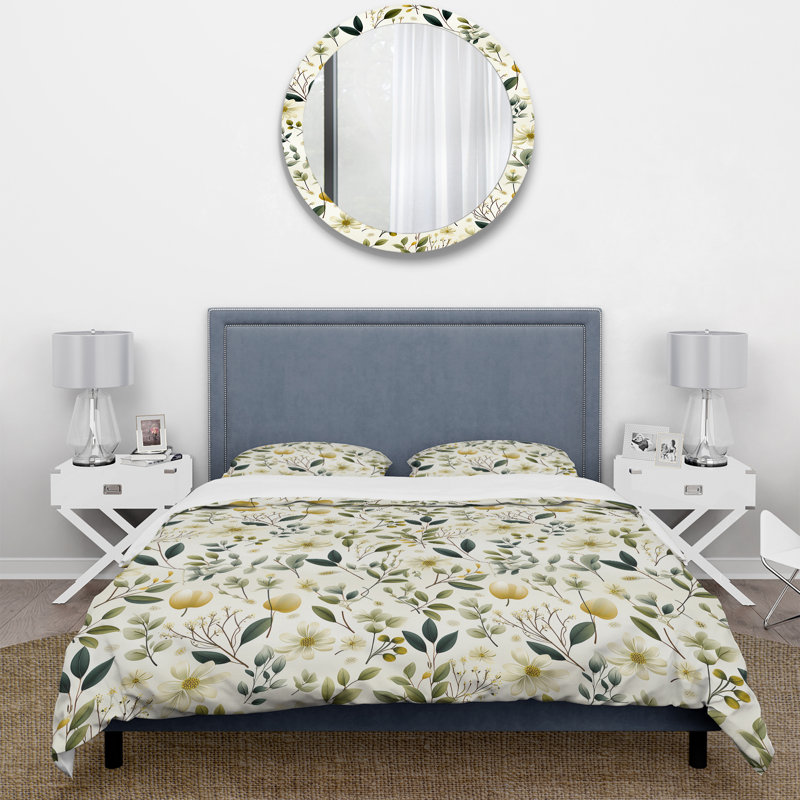 Botanical Neutrals Boho Pattern II Floral Duvet Cover, Twin Duvet Cover + 1 Standard Sham
