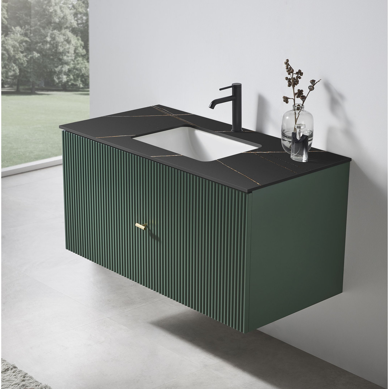 Jamell 42" Single Bathroom Vanity, Forest Green, Black