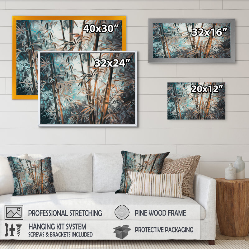 Hort Hortensie florale en bambou brun sur toile, H 12 po x l 20 po x P 1 po, Encadrement doré