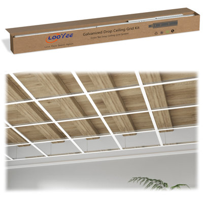 Système de grille pour plafond suspendu LooYee Set Ensemble complet de grille en acier galvanisé noir Résistance à la rouille et au feu Installation facile pour le sous-sol, la cuisine, la salle de bain, la couverture de salle de bain, 64 pieds carrés