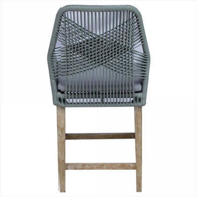 Ensemble de 2 chaises de salle à manger à hauteur de comptoir gris clair délavé et tabourets rembourrés en corde tissée pour adultes