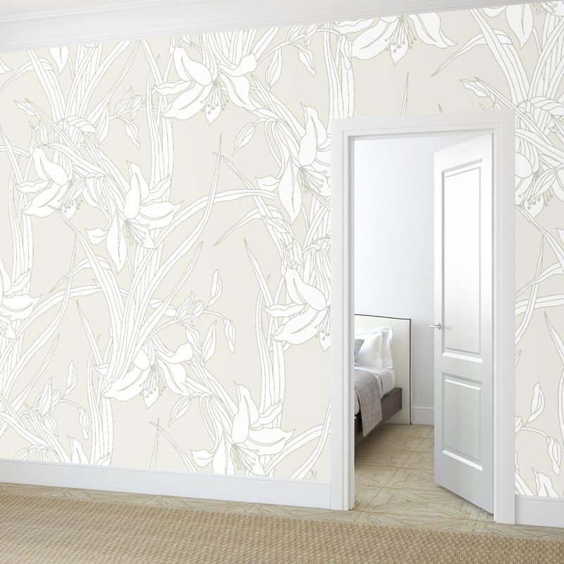 Ligne blanche minimaliste florale, L 132 po x l 192 po