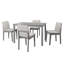 Salle à manger 5 pièces à finition grise avec table rectangulaire et 4 chaises, sièges rembourrés beiges, placage en bois d'hévéa, mobilier de style transitionnel 5, table, beauté classique en bois massif