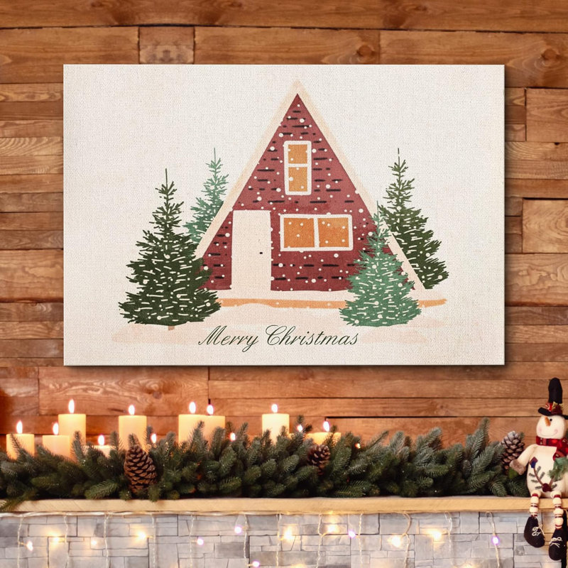 Merry Christmas Winter Log Cabin Celebrations & Holiday Decor Art moderne, Toile tendue, H 12 po x l 18 po