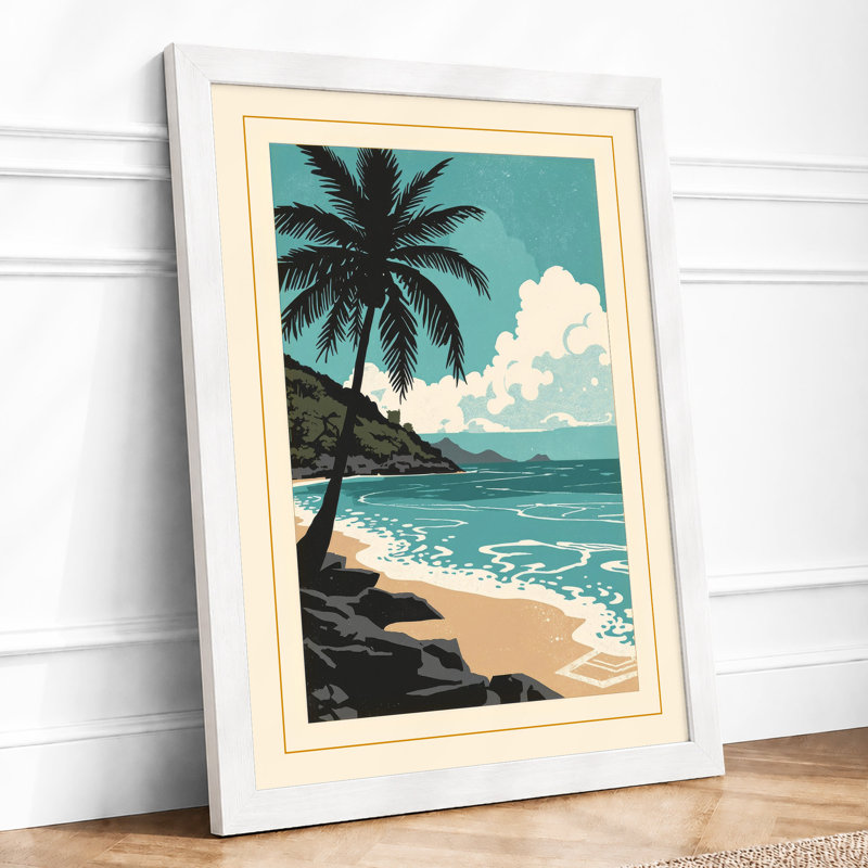 Tropical Palm At Dawn Coastal - Print, A1 - 84.1 x 59.4 cm, White