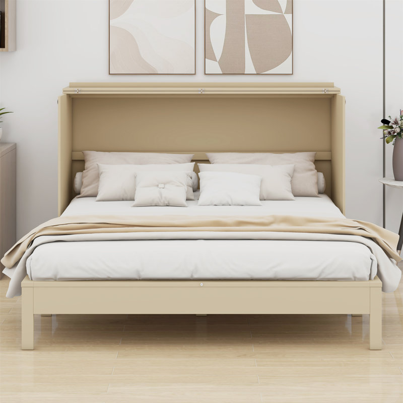 Murphy Bed With Large Drawers, Gold, Full