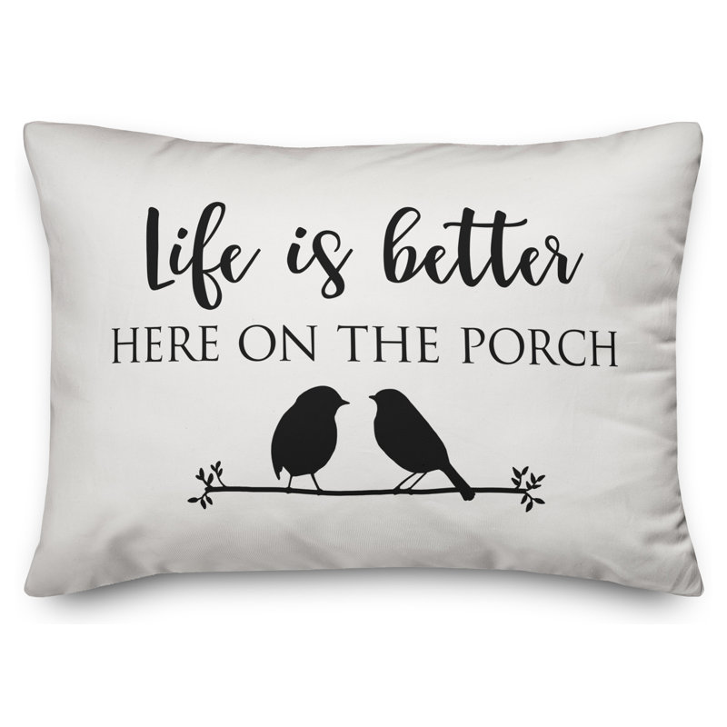 Textual Outdoor Reversible Throw Pillow, Off White/Black