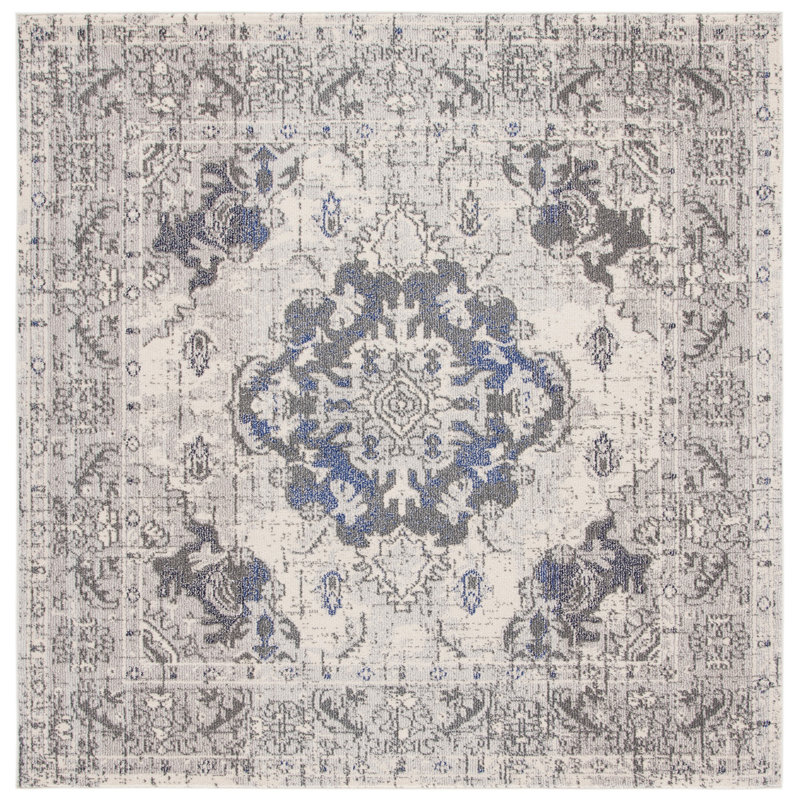 Almyra Oriental Area Rug, Square 6'7", Gray/Ivory
