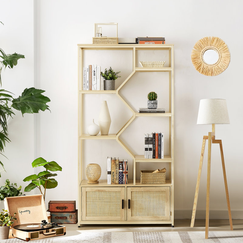Bibliothèque standard H 75,6 "x l 39,4" Addisyn avec portes en rotin