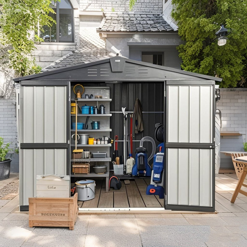 8 ft. W x 6 ft. D Metal Corner Storage Shed，Premium Garden Storage Shed - Durable Galvanized Steel Roof Outdoor Shed