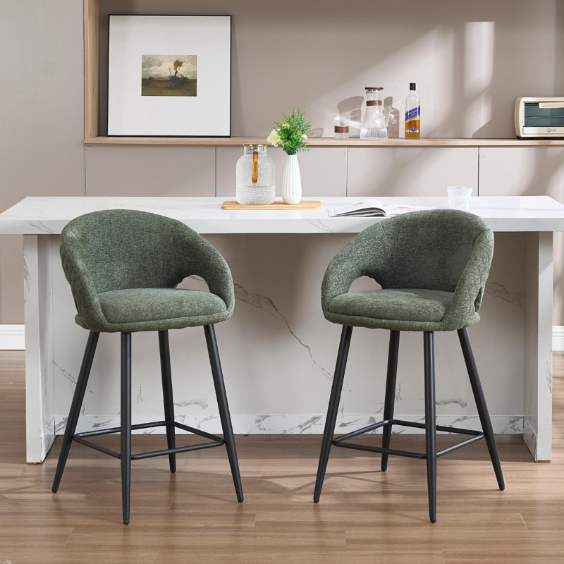 Upholstered Counter Stool with Metal Frame, Green