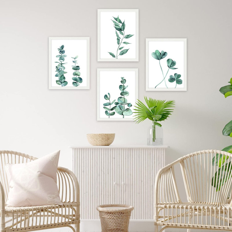 «Vibrant Teal Forest Plant», ensemble de 4 impressions florales encadrées sur papier, 4 pièces, H 10 po x l 8 po x P 1 po