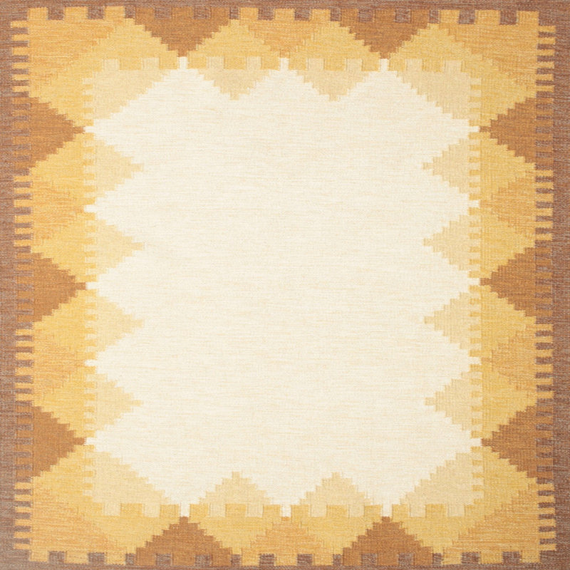 Tapis contemporain beige / jaune, Carré 3 pi