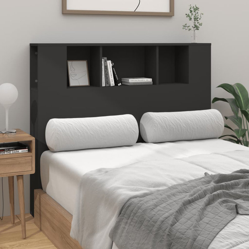 17 Stories Headboard Cabinet Engineered Wood, Small Double (4'), Black