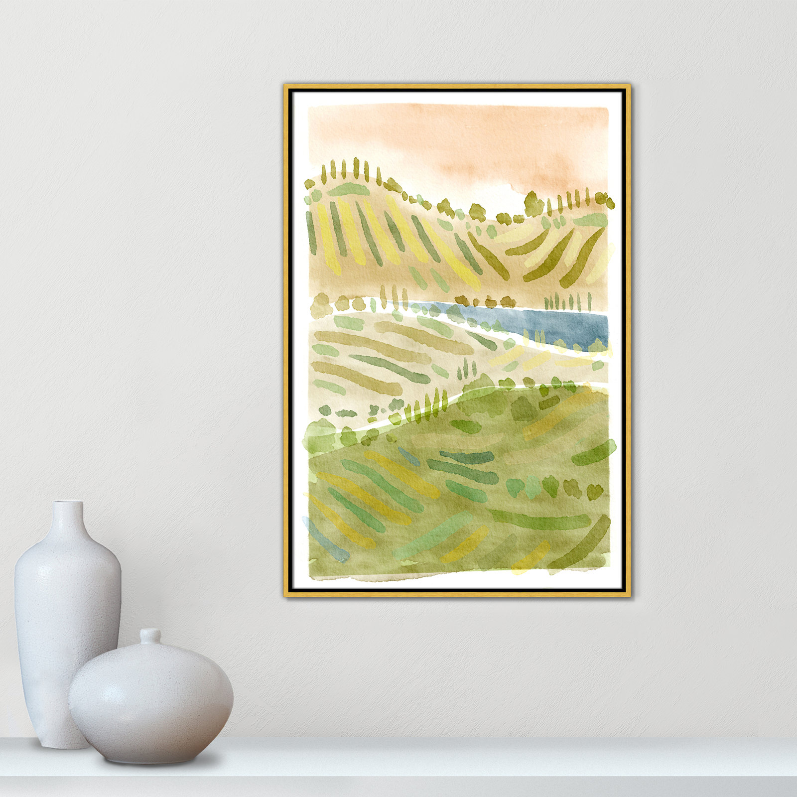 Tuscan Countryside Print, Gold Floater Framed Canvas, No Mat, 37.5" H x 25.5" W x 2" D