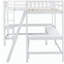 Lit mezzanine simple en bois en forme de L avec échelle et 2 bureaux encastrés en L, blanc